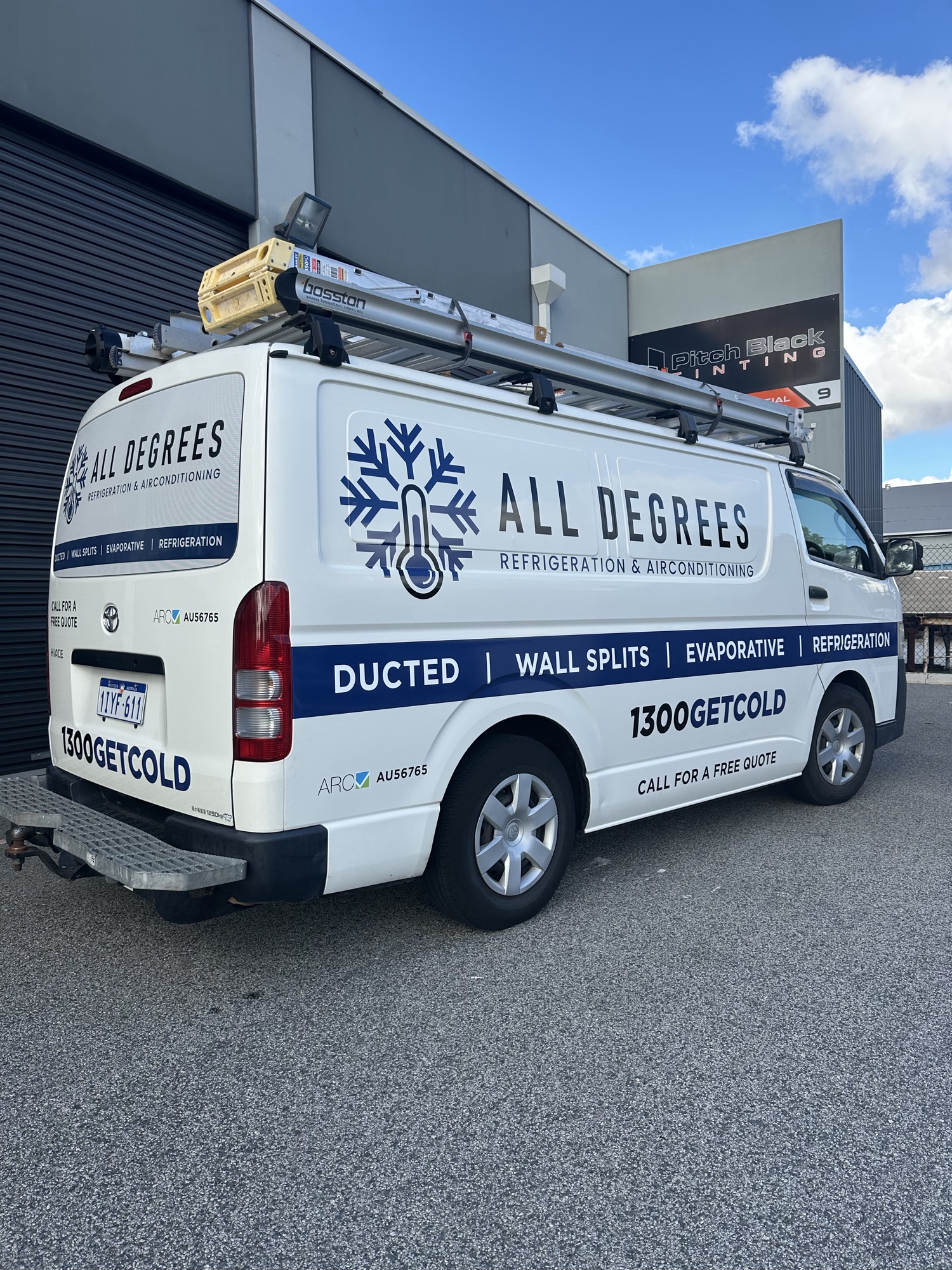 All Degrees branded service van outside workshop